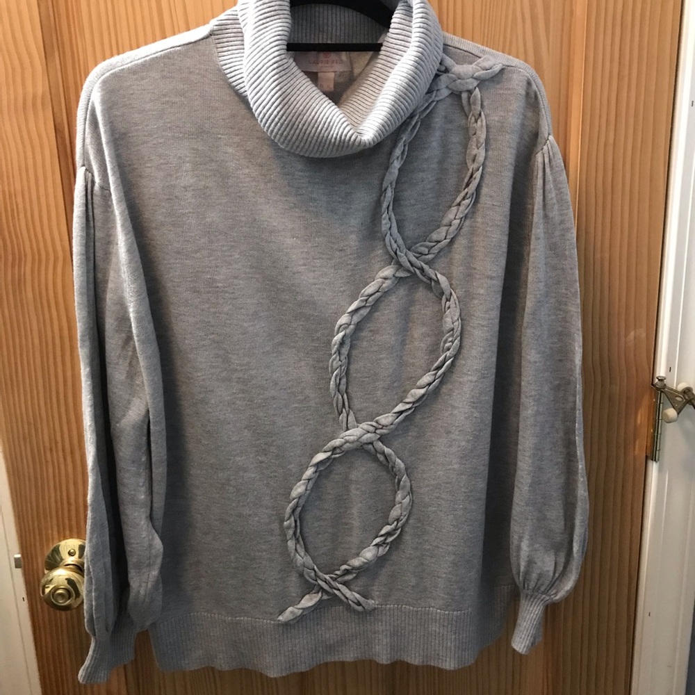 Laurie Felt Braided Knit Bamboo Sweater with Balloon Sleeves XL heather grey